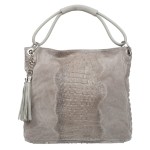 Duża Torebka Skórzana Zamszowa Vezze Piazza Szara