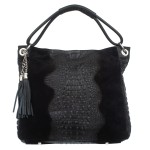 Duża Torebka Skórzana Zamszowa Vezze Piazza Czarna