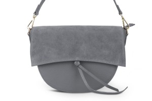 Torebka Skórzana Vera Pelle Nastri Zamsz Antracyt