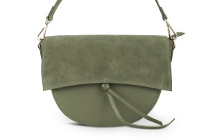 Torebka Skórzana Vera Pelle Nastri Zamsz Oliwka