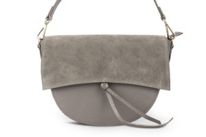 Torebka Skórzana Vera Pelle Nastri Zamsz Taupe