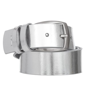 Klasyczny Pasek Damski VerMari Skórzany Srebrny Blask 4 cm