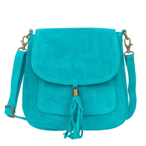 Torebka Skórzana Zamszowa Vera Pelle Vanita Turkusowa