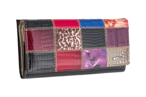 portfel damski, julia rosso, skóra naturalna, patchwork