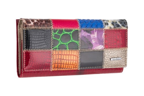 portfel damski, julia rosso, skóra naturalna, patchwork