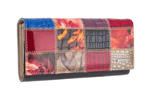 portfel damski, julia rosso, skóra naturalna, patchwork