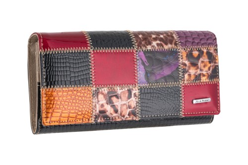 portfel damski, julia rosso, skóra naturalna, patchwork