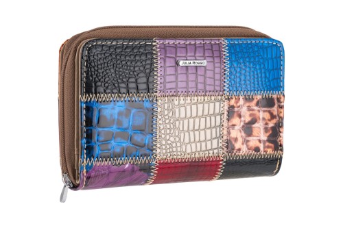 portfel damski, julia rosso, skóra naturalna, patchwork
