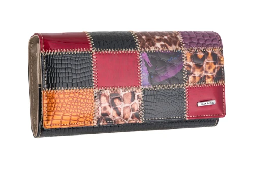 portfel damski, julia rosso, skóra naturalna, patchwork