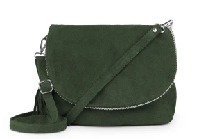Torebka Skórzana Vera Pelle Bisaccia Zamsz Khaki