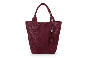 Torba Skórzana Vera Pelle Olivia Croco Worek Bordowa