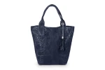 Torba Skórzana Vera Pelle Olivia Croco Worek Granatowa