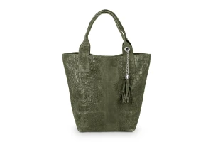 Torba Skórzana Vera Pelle Olivia Croco Worek Khaki