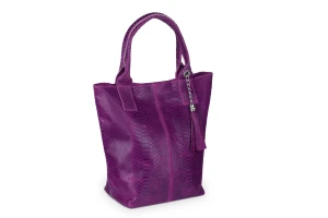 Torba Skórzana Vera Pelle Olivia Snake Fioletowa