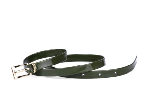 Pasek damski klasyczny khaki lakier 1,5 cm