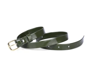 Pasek damski klasyczny khaki lakier 2 cm
