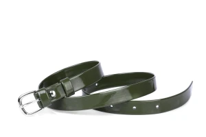 Pasek damski klasyczny khaki lakier 2 cm