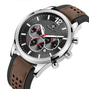 Zegarek Męski Perfect 3xChronograf Srebrno Brązowy