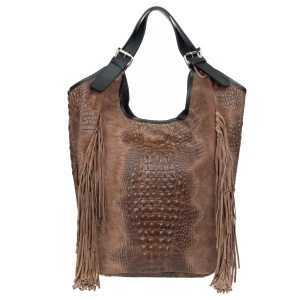Torba Skórzana Shopperka Vezze Nativo Croco Taupe