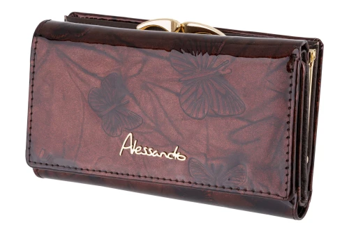 portfel damski, alessandro paoli, skóra naturalna, skóra lakierowana, brązowy